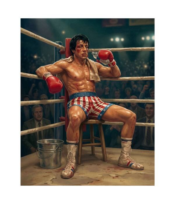 Underdog Fighter Resting in the Ring: Boxing Movie Poster