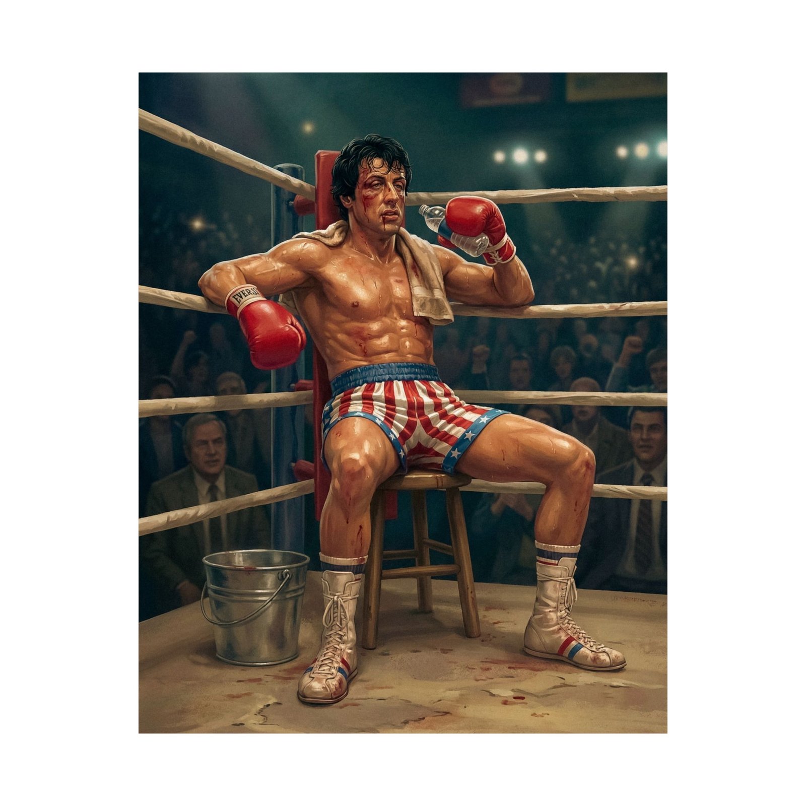 Underdog Fighter Resting in the Ring: Boxing Movie Poster