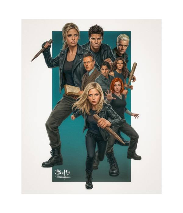 Vampire Slayer Tribute Poster: 90s Supernatural TV Inspired Art Print | Cult Classic Ensemble Wall Decor | Strong Female Hero Artwork